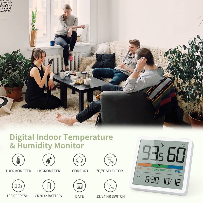 NOKLEAD Hygrometer Indoor Thermometer, Desktop Digital Thermometer with Temperature and Humidity Monitor, Accurate Humidity Gauge Room Thermometer with Clock (White) - Image 3